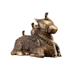 Carved Pure Brass Nandi Matte Gold Art Three Shiv Lings - Sacred Trinity | Jaipurio
